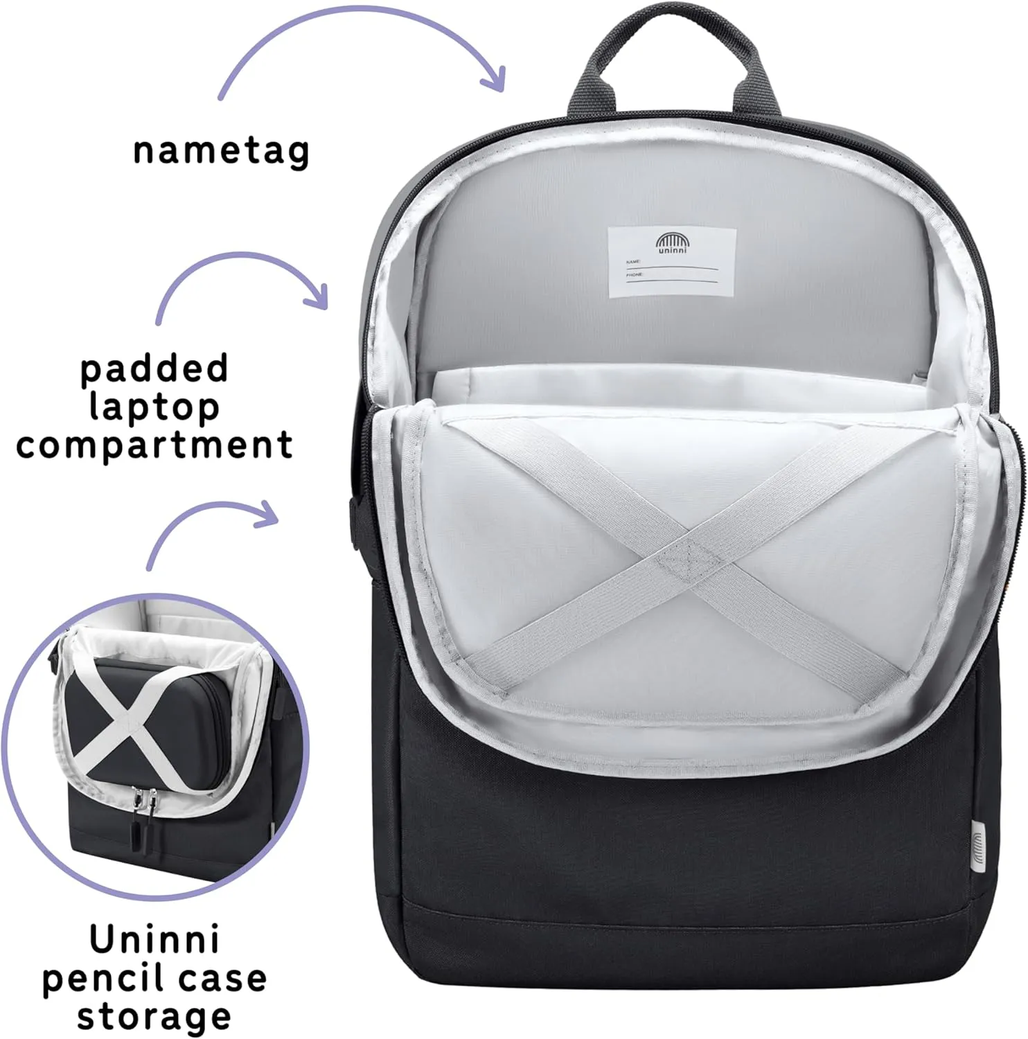 16 student backpacks, Age 8  & Adults with Padded, and Adjustable Shoulder Straps, Laptop compartment. (Black)