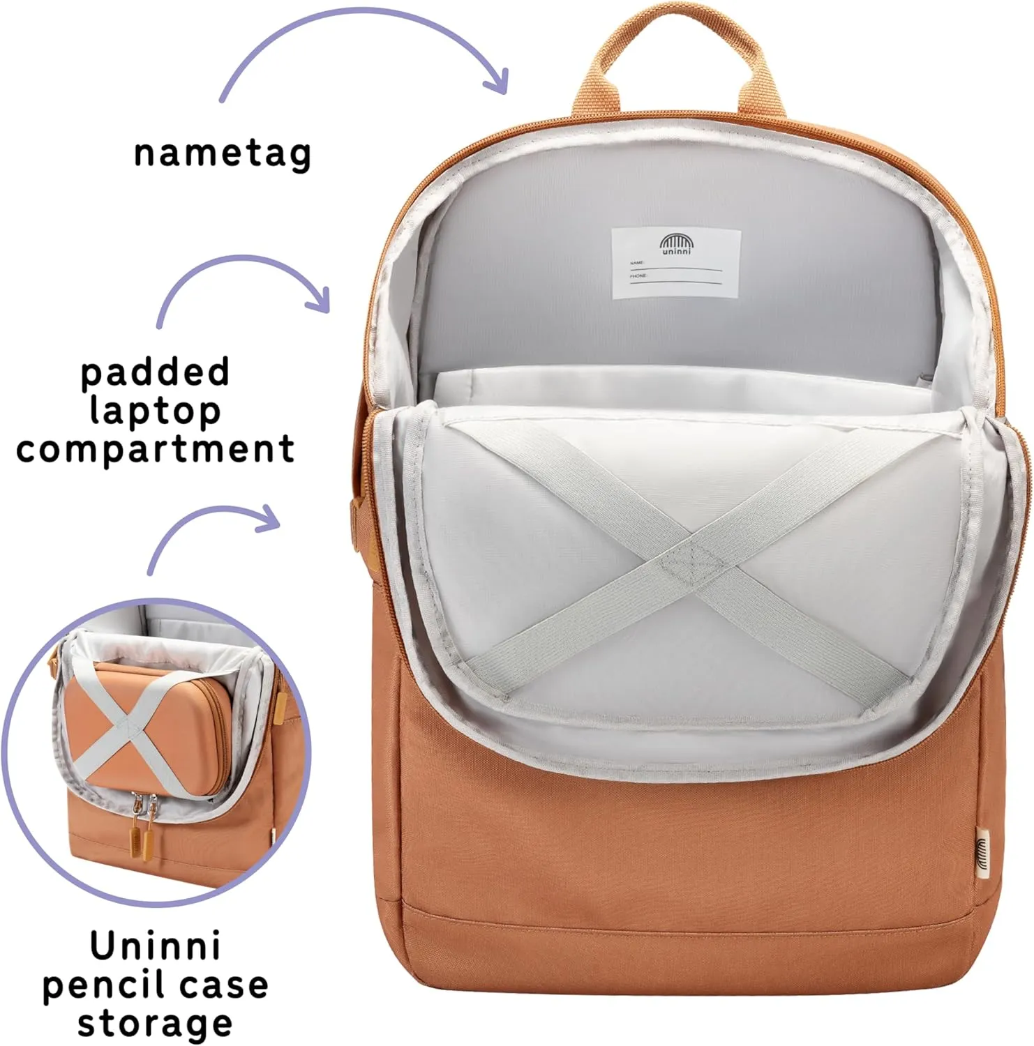 16 student backpacks, Age 8  & Adults with Padded, and Adjustable Shoulder Straps, Laptop compartment. (Brown)