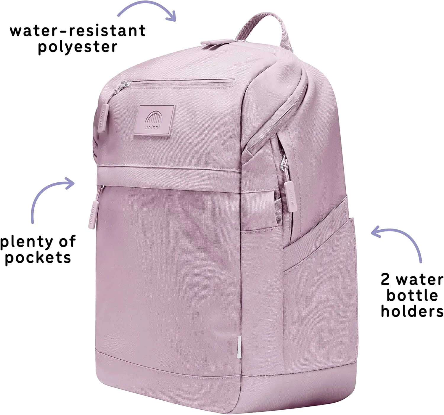 16 student backpacks, Age 8  & Adults with Padded, and Adjustable Shoulder Straps, Laptop compartment. (Dusty Pink)