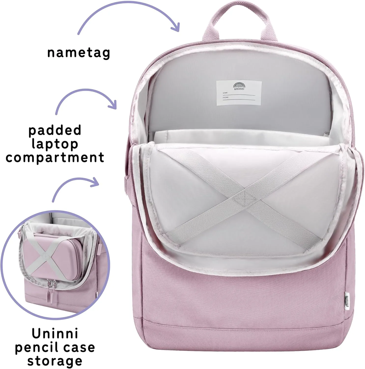 16 student backpacks, Age 8  & Adults with Padded, and Adjustable Shoulder Straps, Laptop compartment. (Dusty Pink)