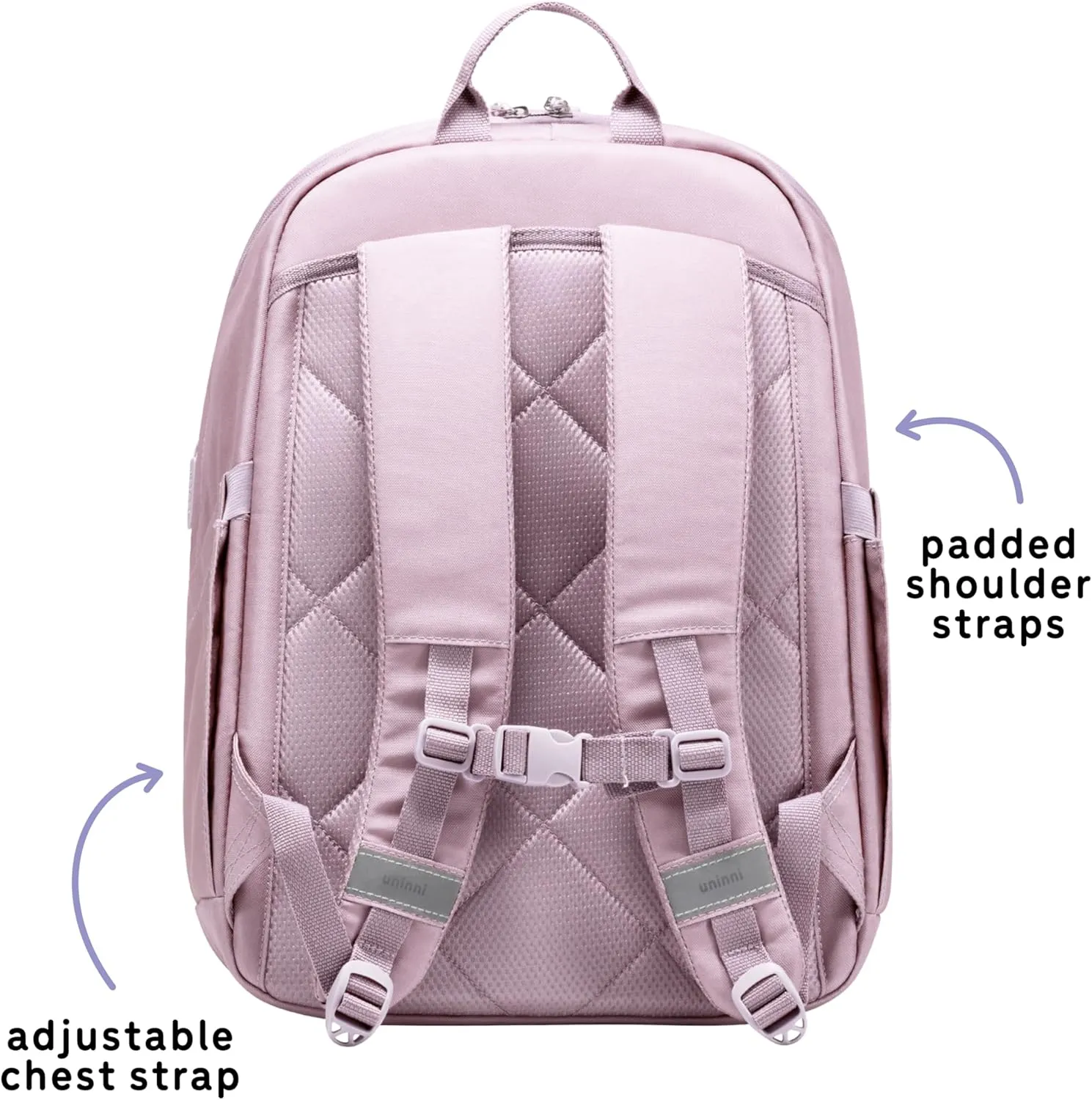 16 student backpacks, Age 8  & Adults with Padded, and Adjustable Shoulder Straps, Laptop compartment. (Dusty Pink)