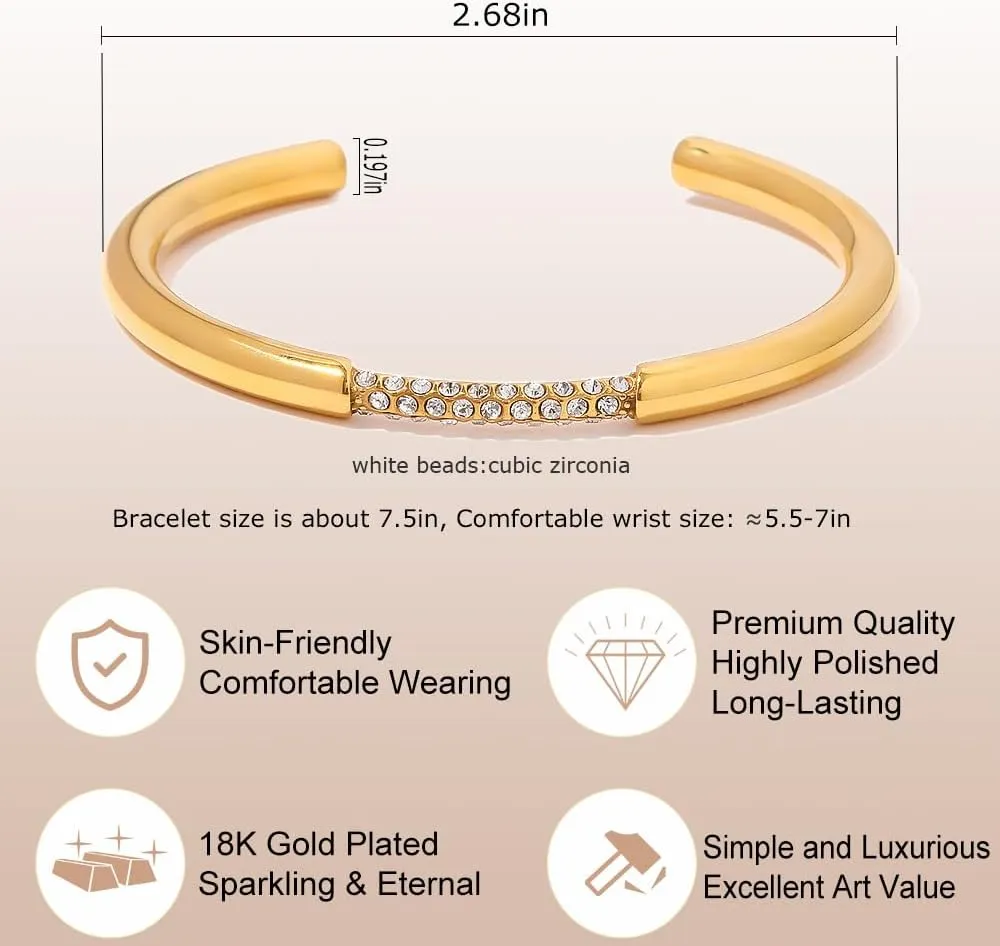 18K Gold Plated Minimalism Cuff Bangle Bracelets for Women - Adjustable Open Gold Arm Cuff, Luxurious Gold Jewelry for Women, Elegant Gold Bangles & Gold Cuff Bracelet