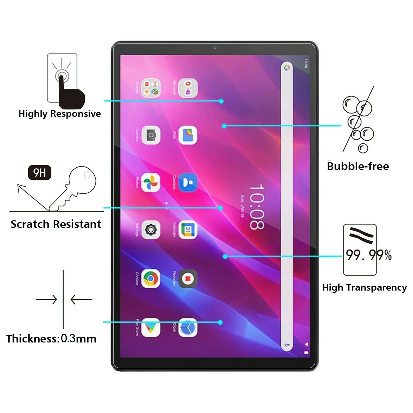 2-Pack Tempered Glass Film For Lenovo K10 Tablet - 9H 2.5D Explosion-Proof