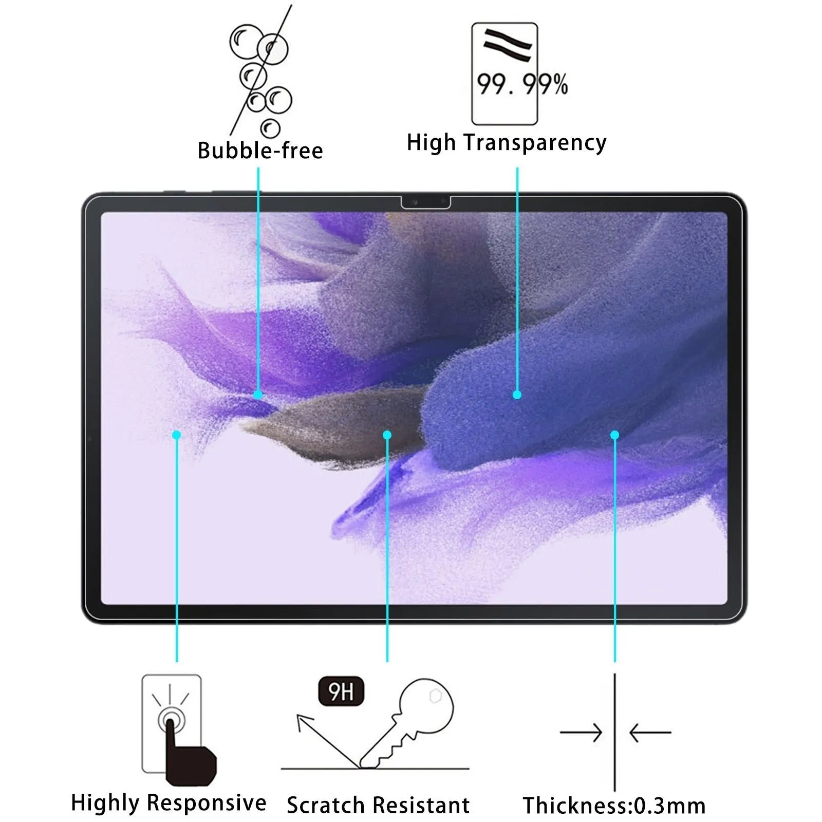 2-pack Tempered Glass Film for Samsung Galaxy Tab S7 Fe - 9h 2.5d Explosion-proof