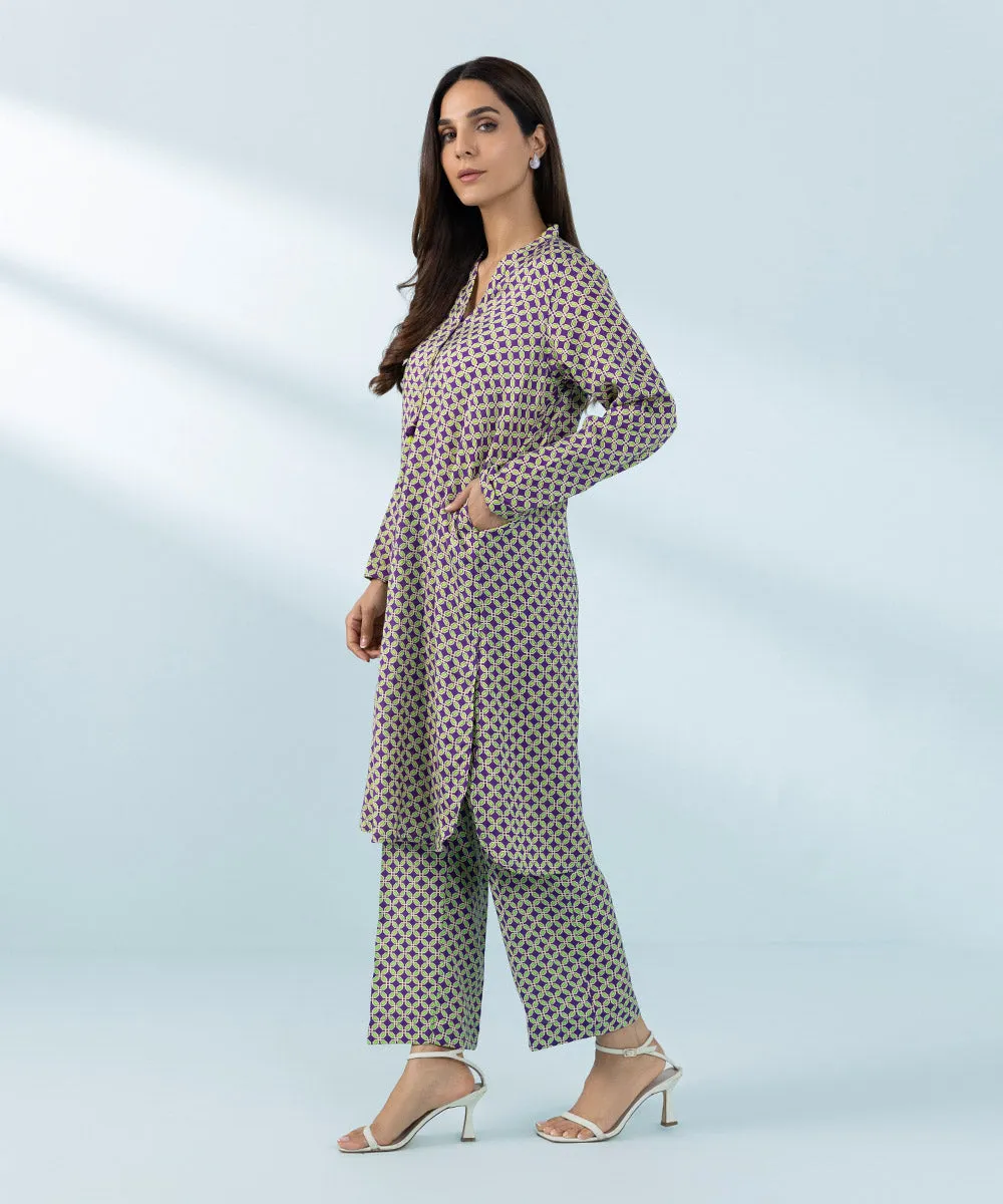 2 Piece - Printed Raw Silk Suit