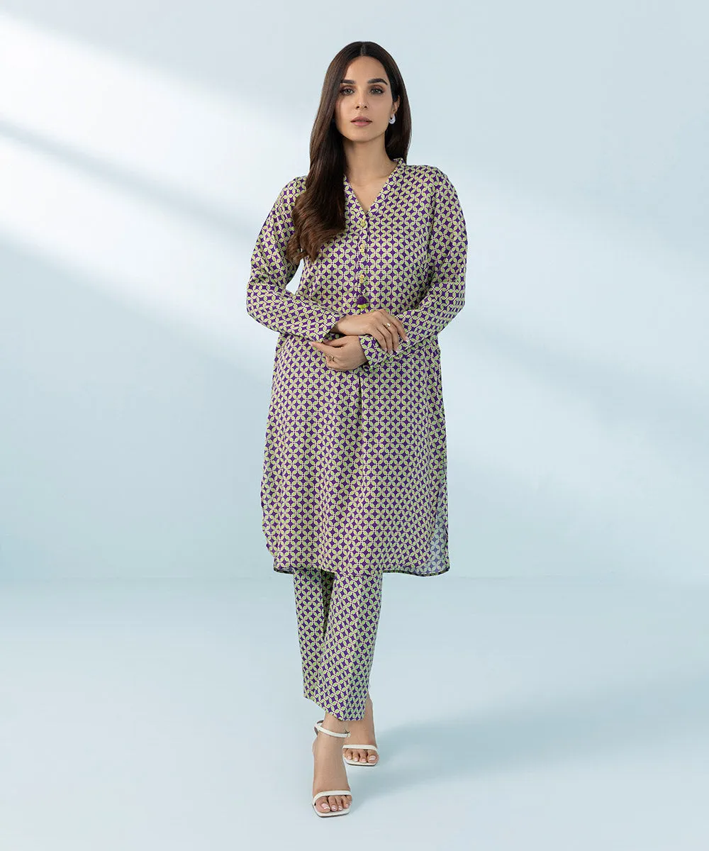2 Piece - Printed Raw Silk Suit
