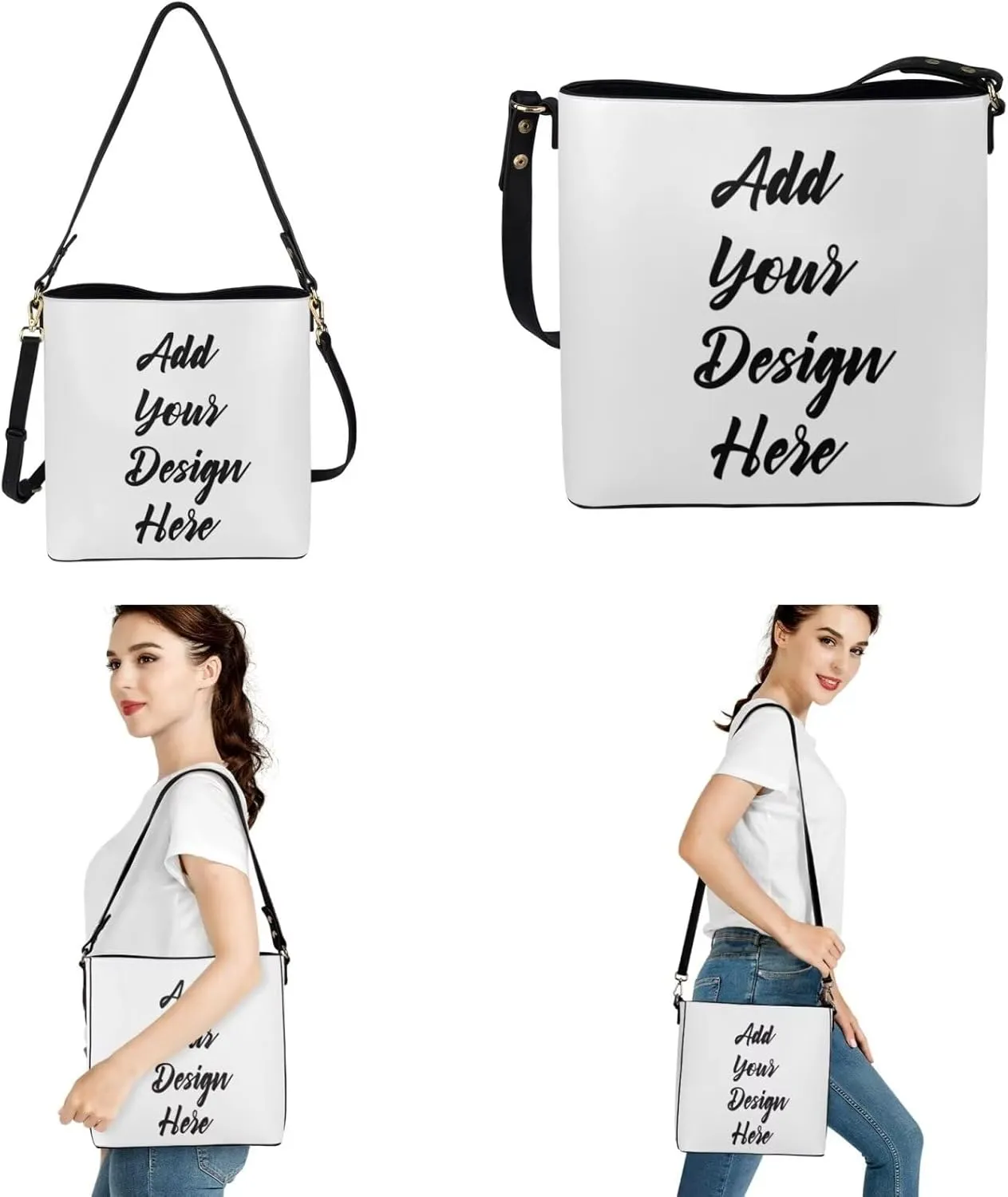 2Pcs Crossbody Bags Set Bucket Bags Tote Bag for Women Car Key Fob Protector Large Capacity with Zipper