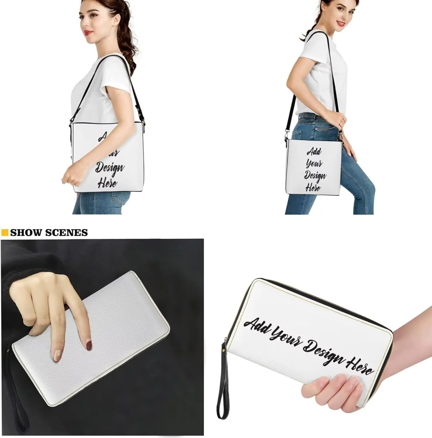 2Pcs Crossbody Bags Set Bucket Bags Tote Bag for Women Large Capacity with Zipper Wristlet Wallets for Women