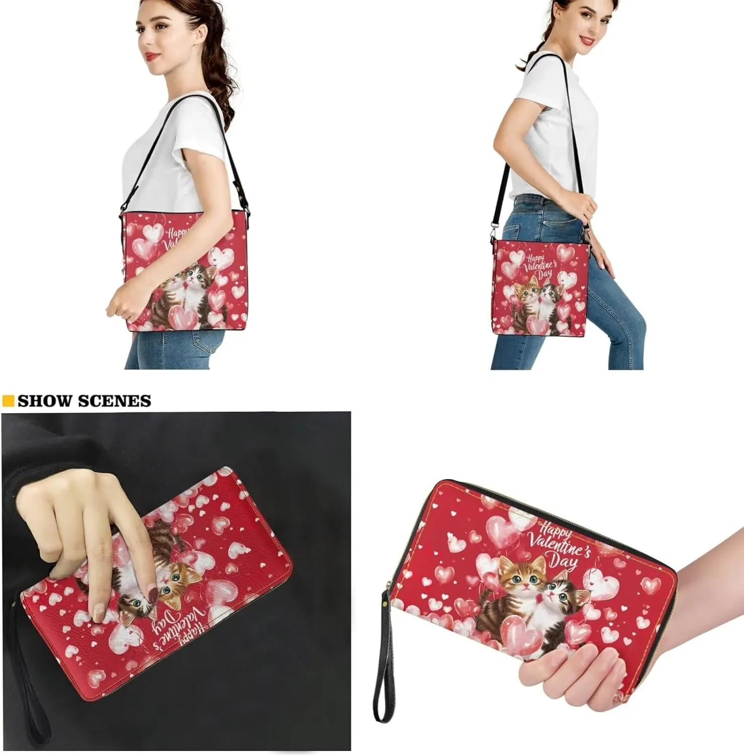 2Pcs Crossbody Bags Set Bucket Bags Tote Bag for Women Large Capacity with Zipper Wristlet Wallets for Women