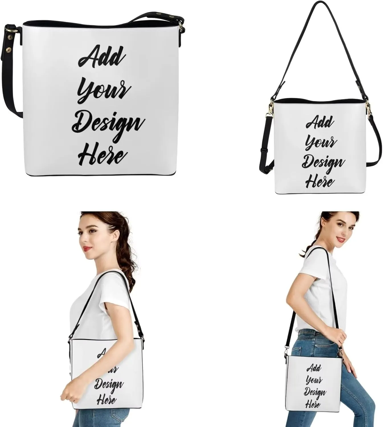 2Pcs Crossbody Bags Set Bucket Bags Tote Bag for Women Large Capacity with Zipper Wristlet Wallets for Women
