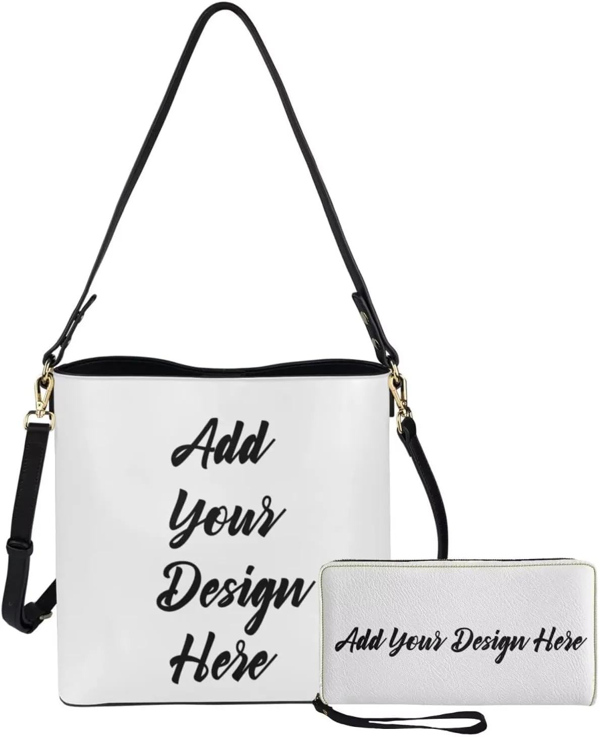2Pcs Crossbody Bags Set Bucket Bags Tote Bag for Women Large Capacity with Zipper Wristlet Wallets for Women