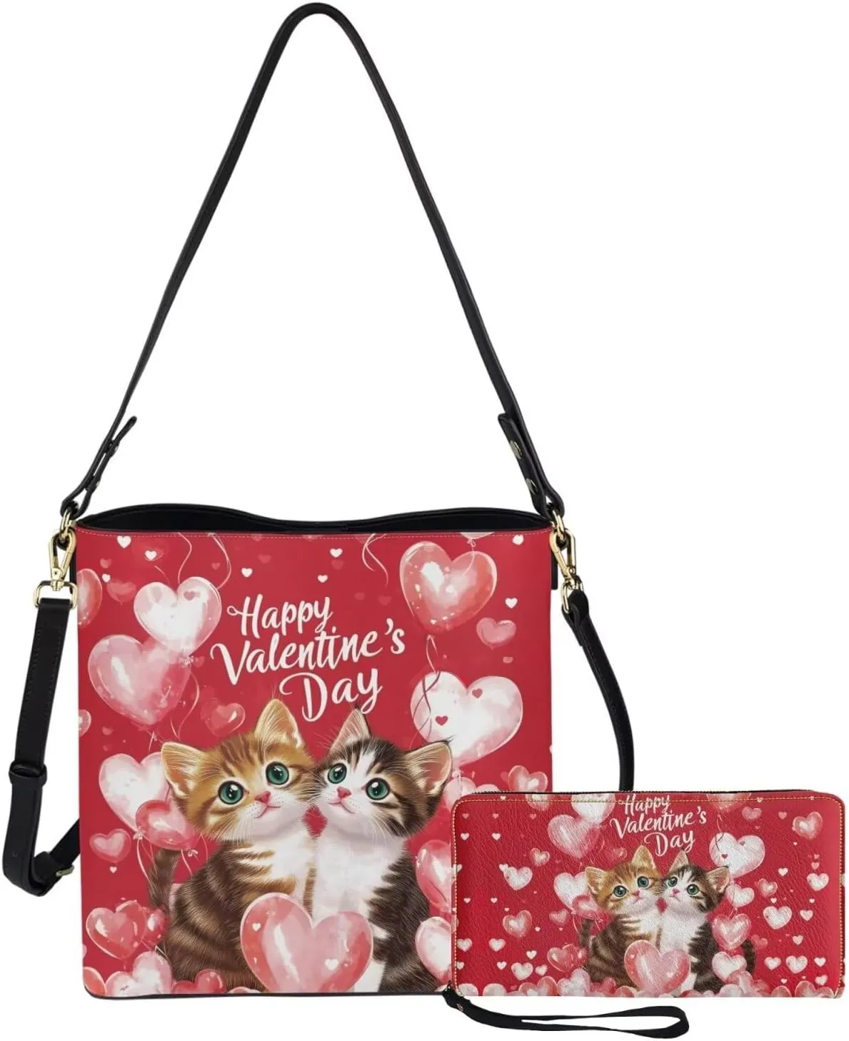 2Pcs Crossbody Bags Set Bucket Bags Tote Bag for Women Large Capacity with Zipper Wristlet Wallets for Women