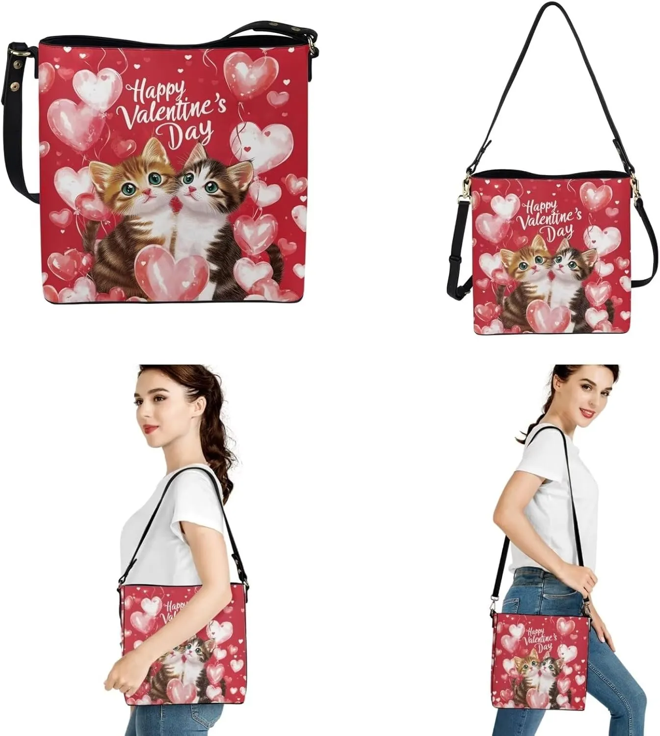 2Pcs Crossbody Bags Set Bucket Bags Tote Bag for Women Large Capacity with Zipper Wristlet Wallets for Women