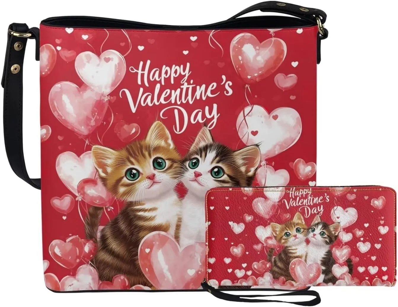 2Pcs Crossbody Bags Set Bucket Bags Tote Bag for Women Large Capacity with Zipper Wristlet Wallets for Women