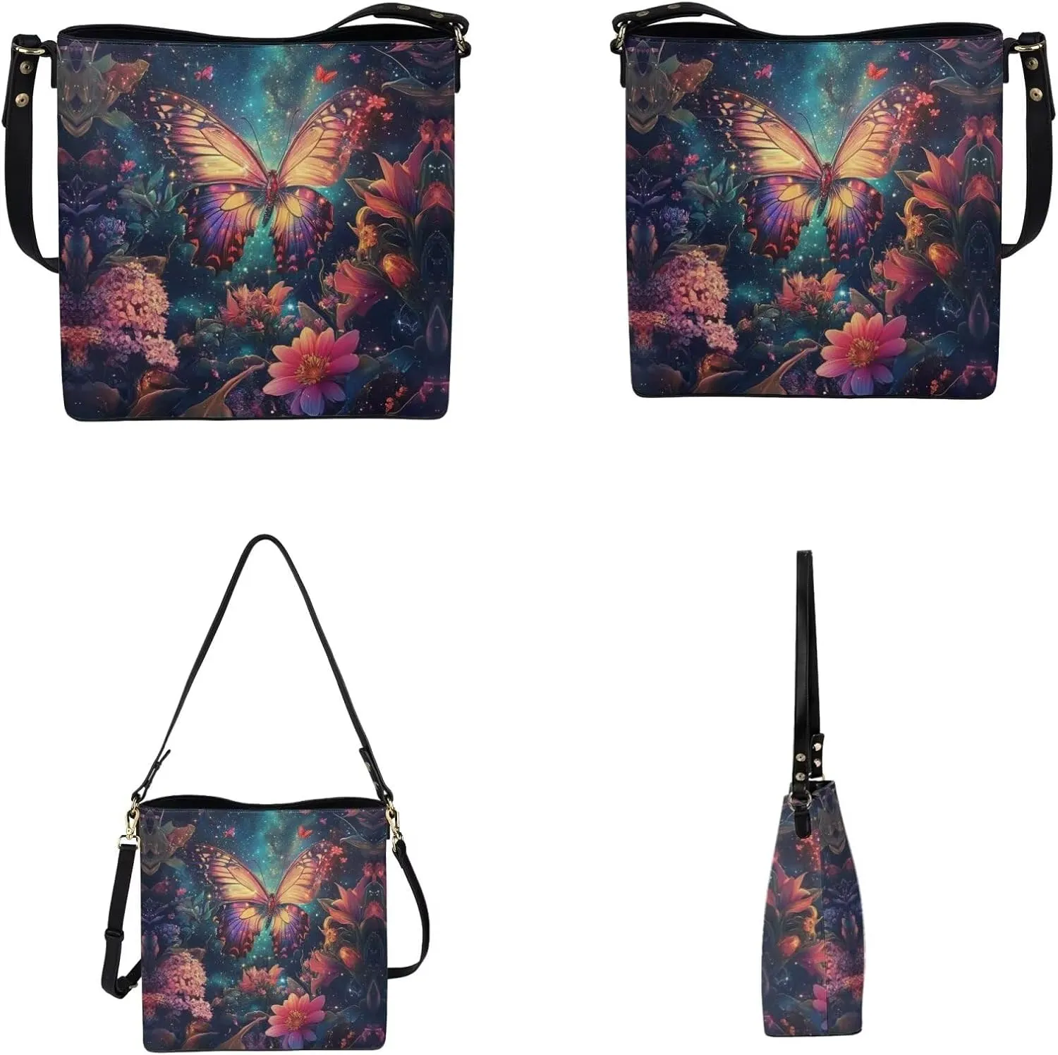 2Pcs Saddle Bags Set Bucket Bags Tote Bag for Women Wear-resistant Wristlet Wallets Large Capacity with Zipper