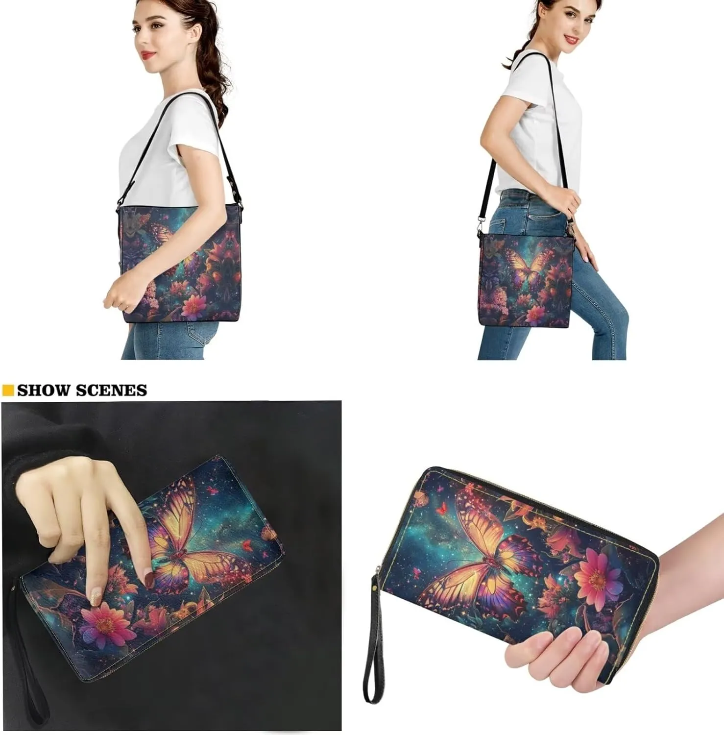 2Pcs Saddle Bags Set Bucket Bags Tote Bag for Women Wear-resistant Wristlet Wallets Large Capacity with Zipper