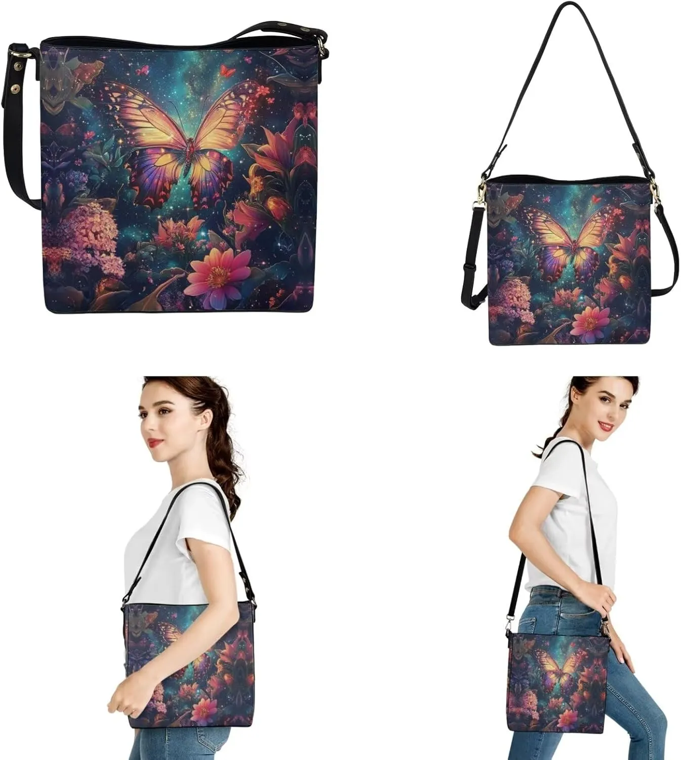 2Pcs Saddle Bags Set Bucket Bags Tote Bag for Women Wear-resistant Wristlet Wallets Large Capacity with Zipper
