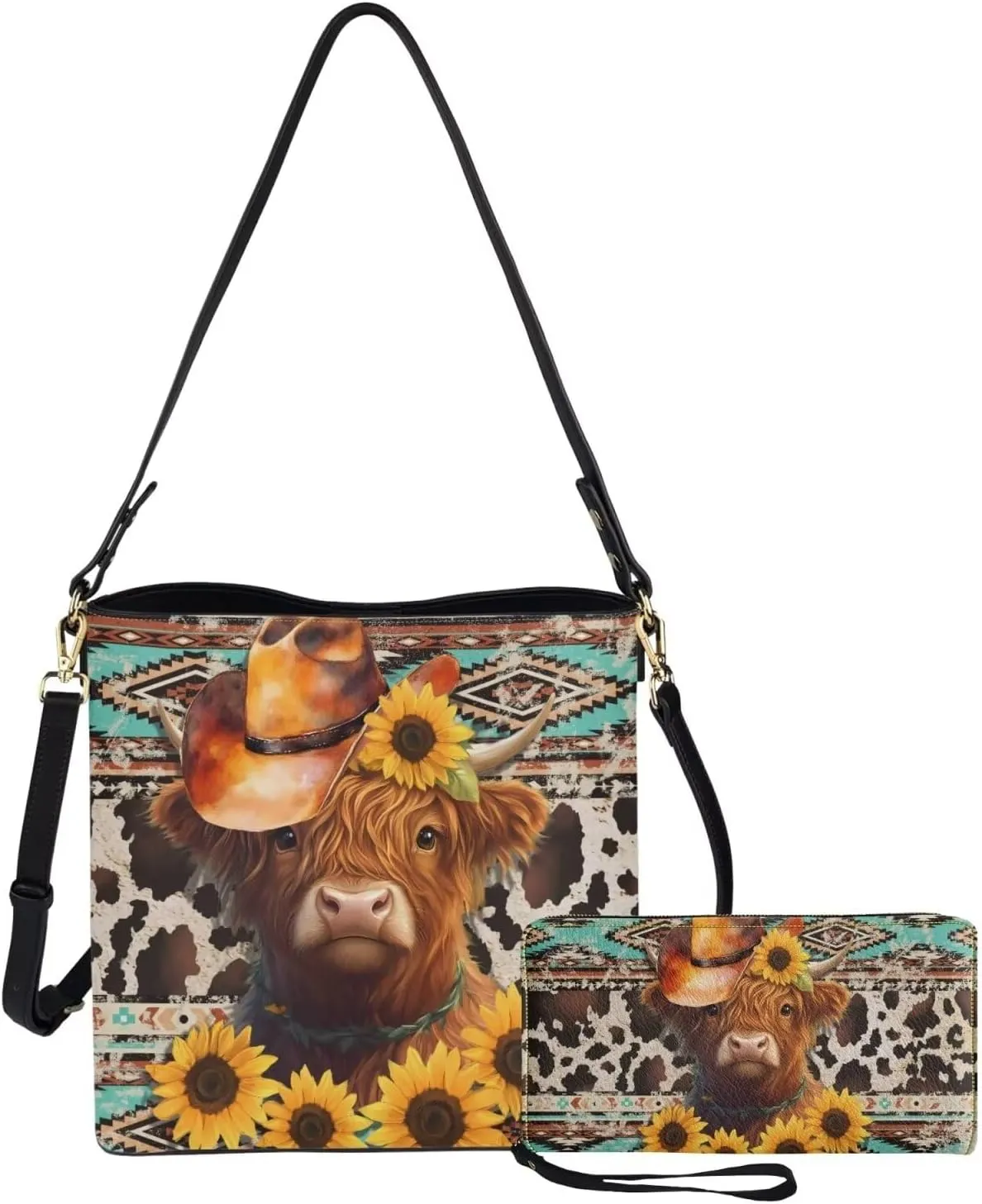 2Pcs Saddle Bags Set Bucket Bags Tote Bag for Women Wear-resistant Wristlet Wallets Large Capacity with Zipper