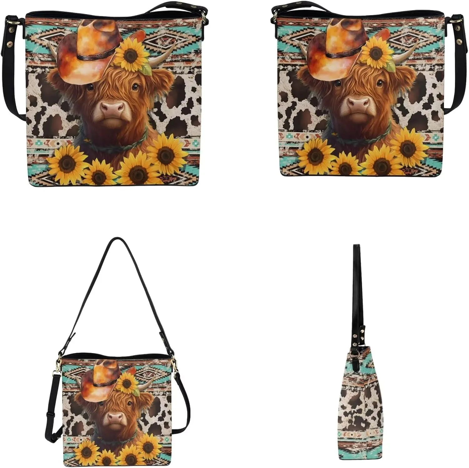 2Pcs Saddle Bags Set Bucket Bags Tote Bag for Women Wear-resistant Wristlet Wallets Large Capacity with Zipper