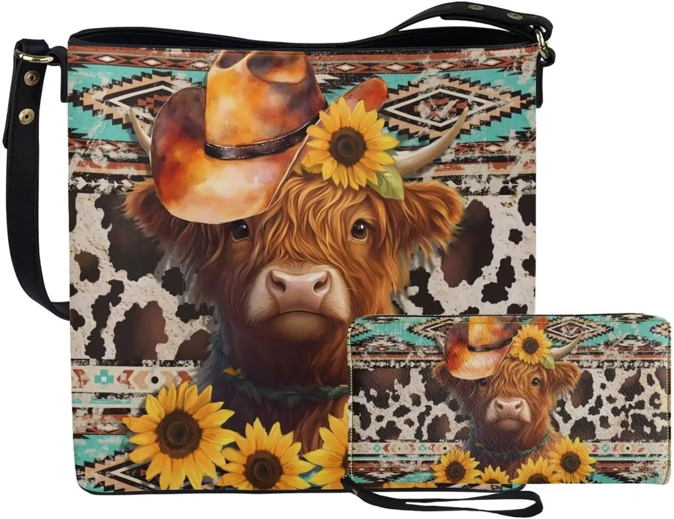 2Pcs Saddle Bags Set Bucket Bags Tote Bag for Women Wear-resistant Wristlet Wallets Large Capacity with Zipper