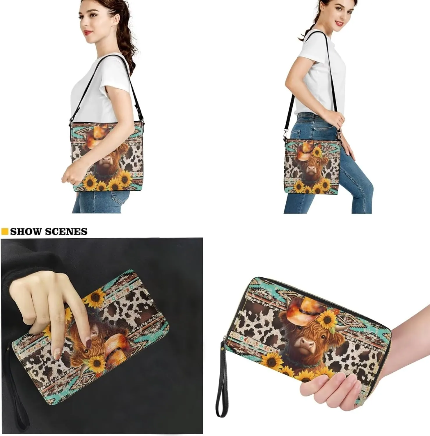 2Pcs Saddle Bags Set Bucket Bags Tote Bag for Women Wear-resistant Wristlet Wallets Large Capacity with Zipper