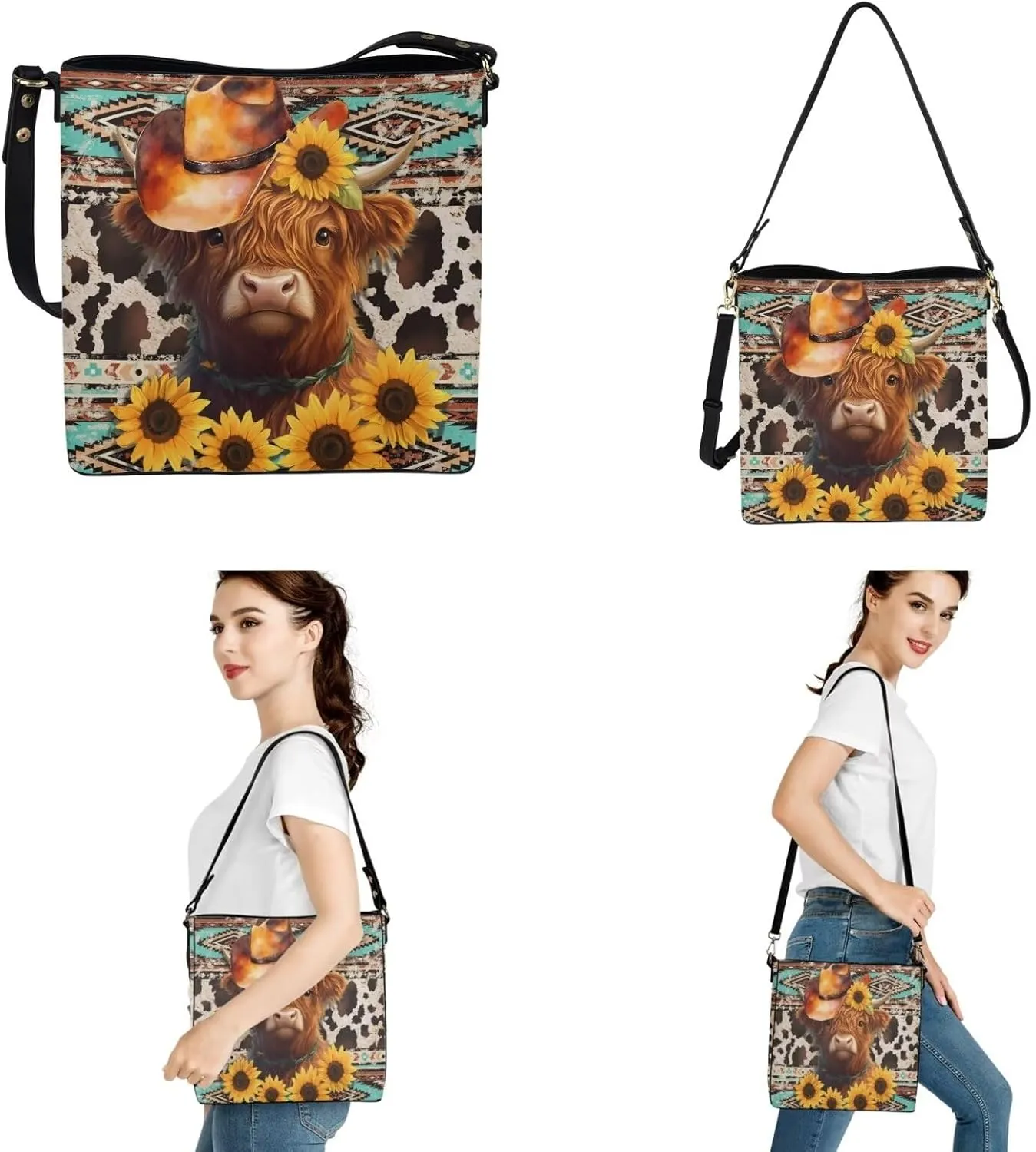 2Pcs Saddle Bags Set Bucket Bags Tote Bag for Women Wear-resistant Wristlet Wallets Large Capacity with Zipper