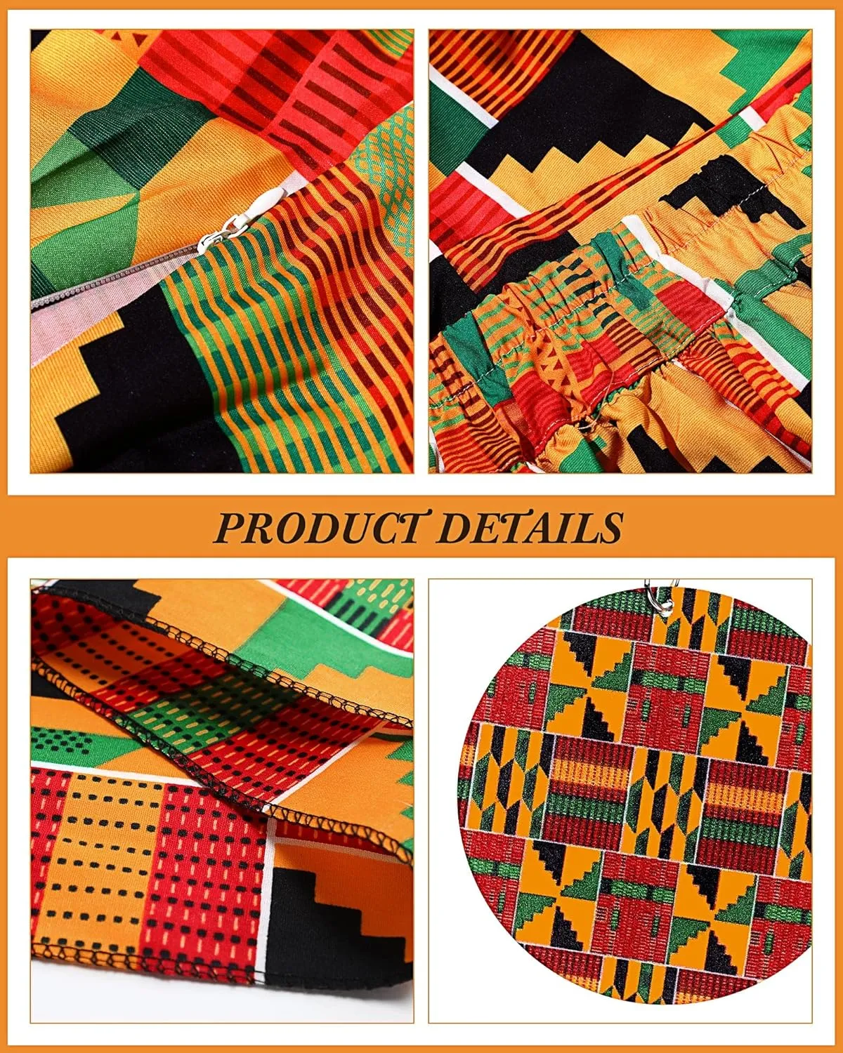 3 Pcs Women African Ankara dashiki skirt Traditional Costume Set Maxi skirt Head wrap Scarf Drop Dangle Earrings