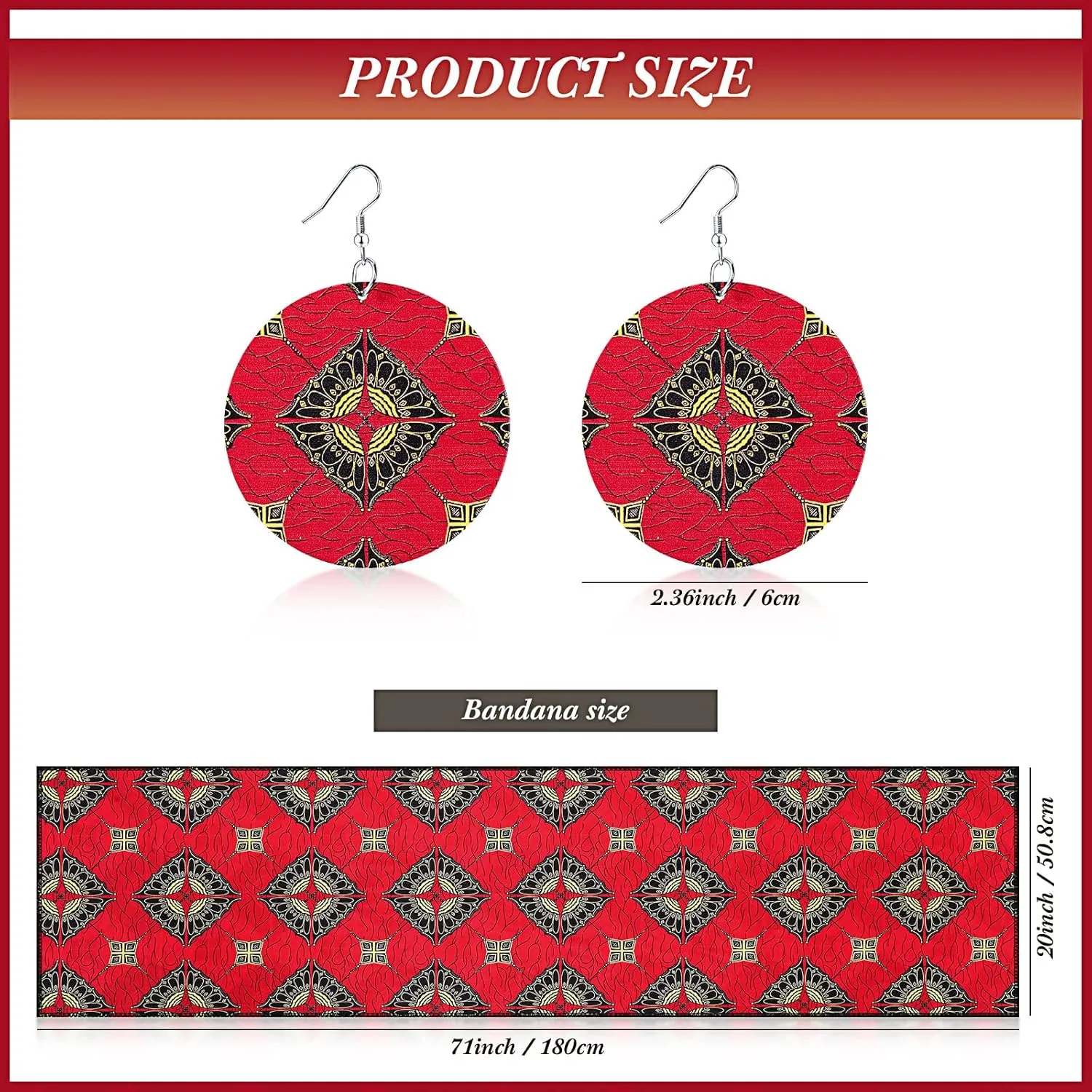 3 Pcs Women African Skirt Printed Maxi Skirt Long Skirts with Pockets Boho Casual Dress Head Wrap Scarf Drop Dangle Earrings
