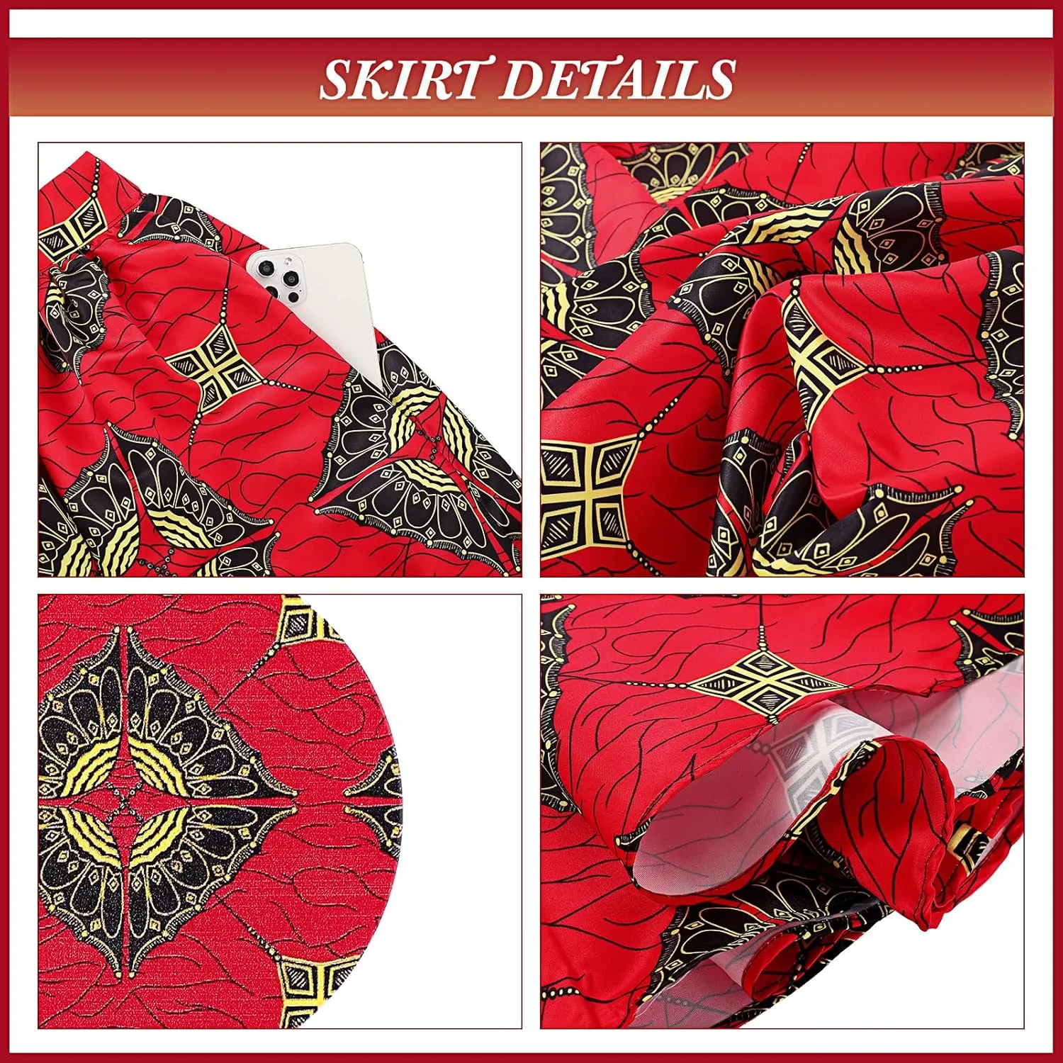 3 Pcs Women African Skirt Printed Maxi Skirt Long Skirts with Pockets Boho Casual Dress Head Wrap Scarf Drop Dangle Earrings