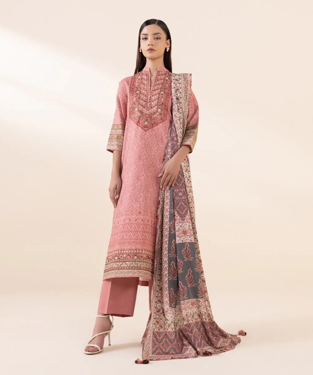 3 Piece - Embroidered Linen Suit