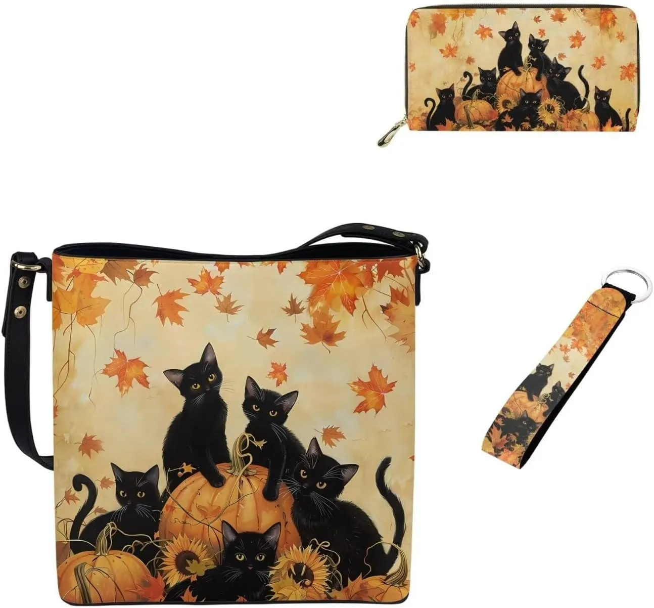 3Pcs Tote Bags Set Saddle Bags Shoulder Purses for Women Wallet Women Wristlet Keychain for Travel Office