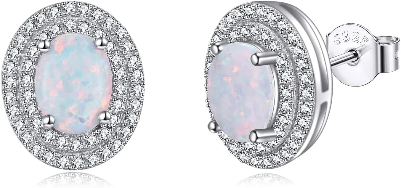 925 Sterling Silver Oval Stud Earrings Halo Sunburst Earring for Women