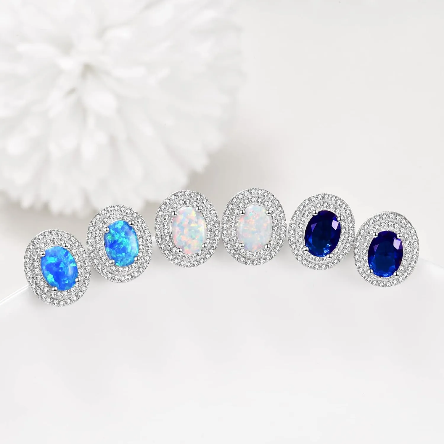 925 Sterling Silver Oval Stud Earrings Halo Sunburst Earring for Women