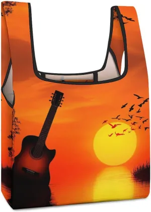 Abstract Guitar Shopping Bags Reusable Grocery Bag Lightweight Tote Bags Holiday Bags with Handles