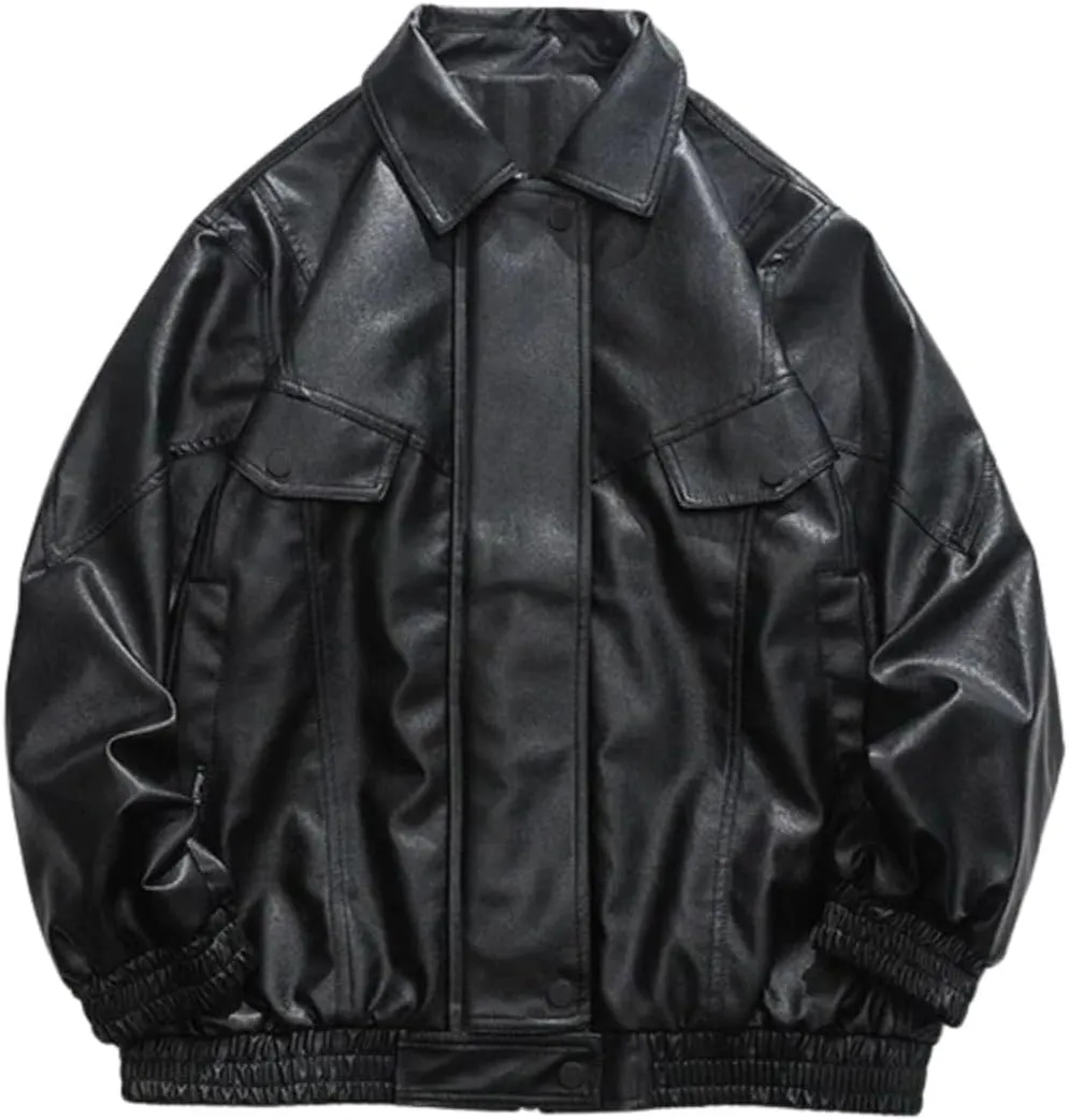 Aelfric Eden Womens Oversized Leather Jackets Mens Faux Leather Bomber Jacket 90s Vintage Biker Racing Moto Jackets