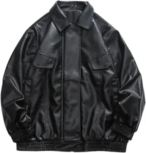 Aelfric Eden Womens Oversized Leather Jackets Mens Faux Leather Bomber Jacket 90s Vintage Biker Racing Moto Jackets