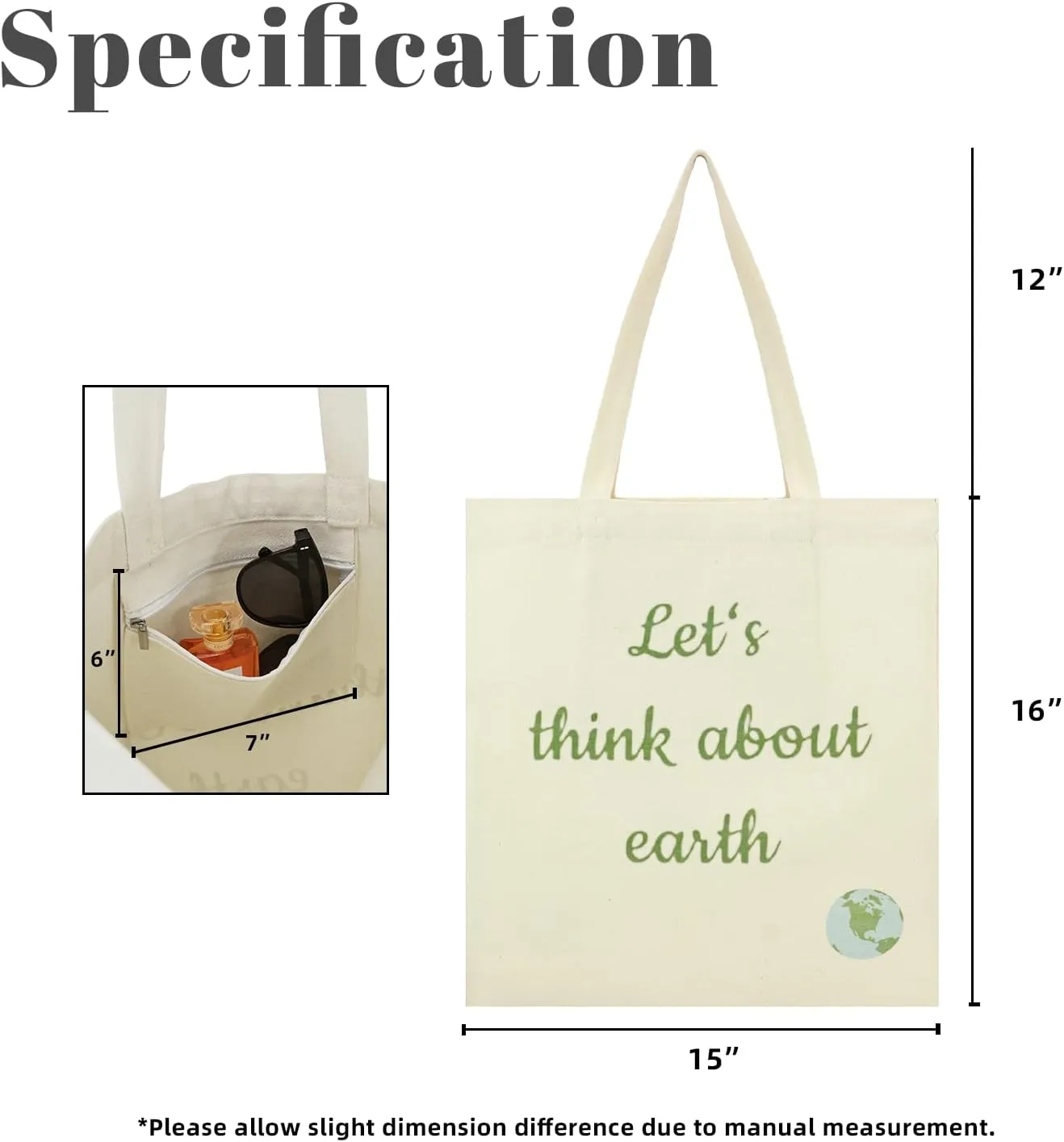 Aesthetic Canvas Tote Bag with Inner Pocket, Reusable Grocery Shopping Bags Shoulder Bag Cotton Tote for Flowers