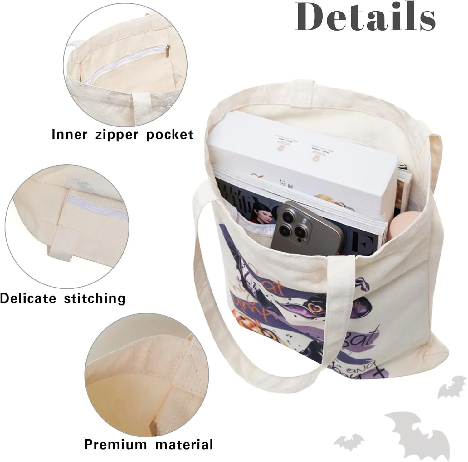 Aesthetic Canvas Tote Bag with Inner Pocket, Reusable Grocery Shopping Bags Shoulder Bag Cotton Tote for Flowers