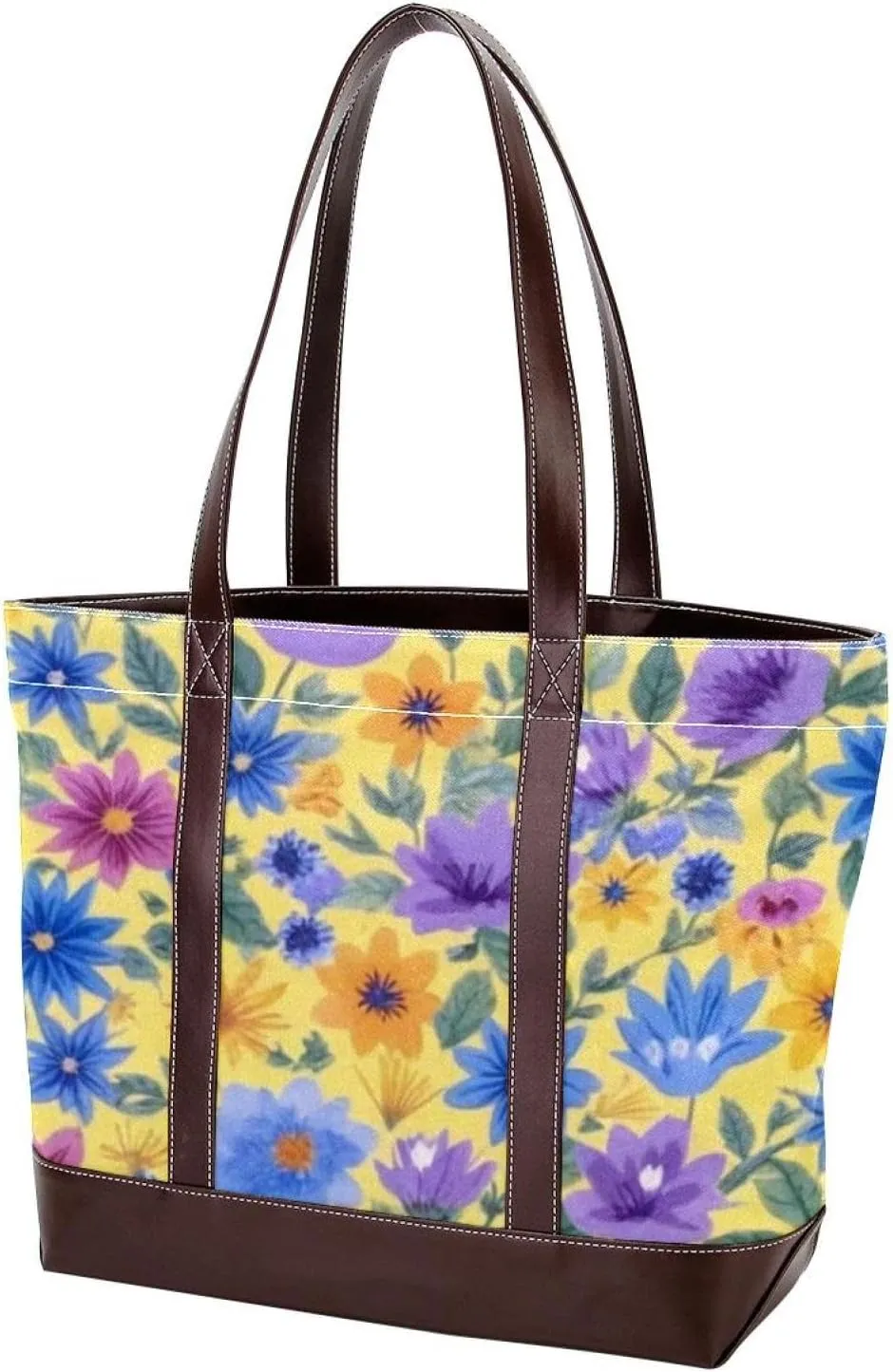 Aesthetic Colored Flowers-1417 Tote Bags Durable Leather Canvas Purses and Handbags for Women Top Handle Shoulder Satchel Hobo Bags