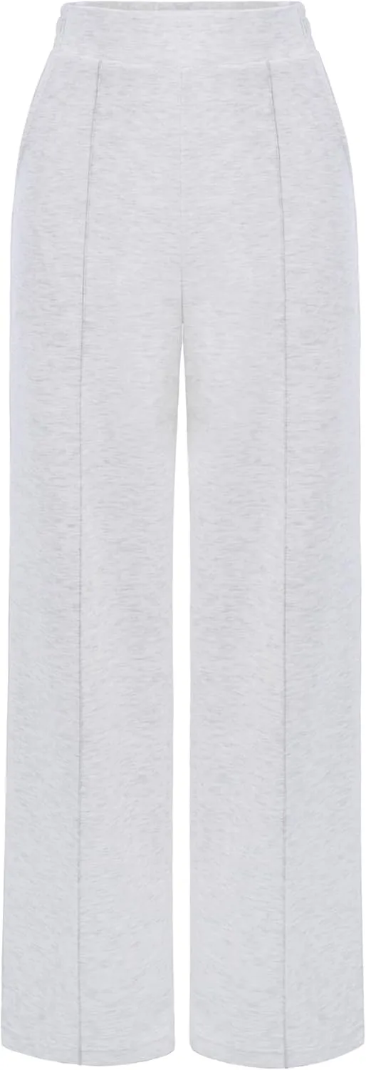 AFITNE Women's Wide Leg Work Pants High Waist Pull On Business Casual Pants Lightweight Lounge Slacks with Pockets 29"/31"