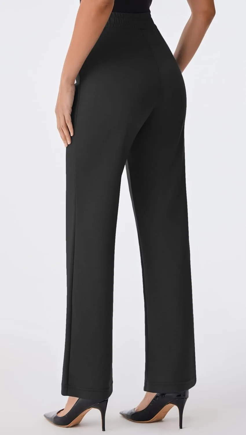 AFITNE Women's Wide Leg Work Pants High Waist Pull On Business Casual Pants Lightweight Lounge Slacks with Pockets 29"/31"