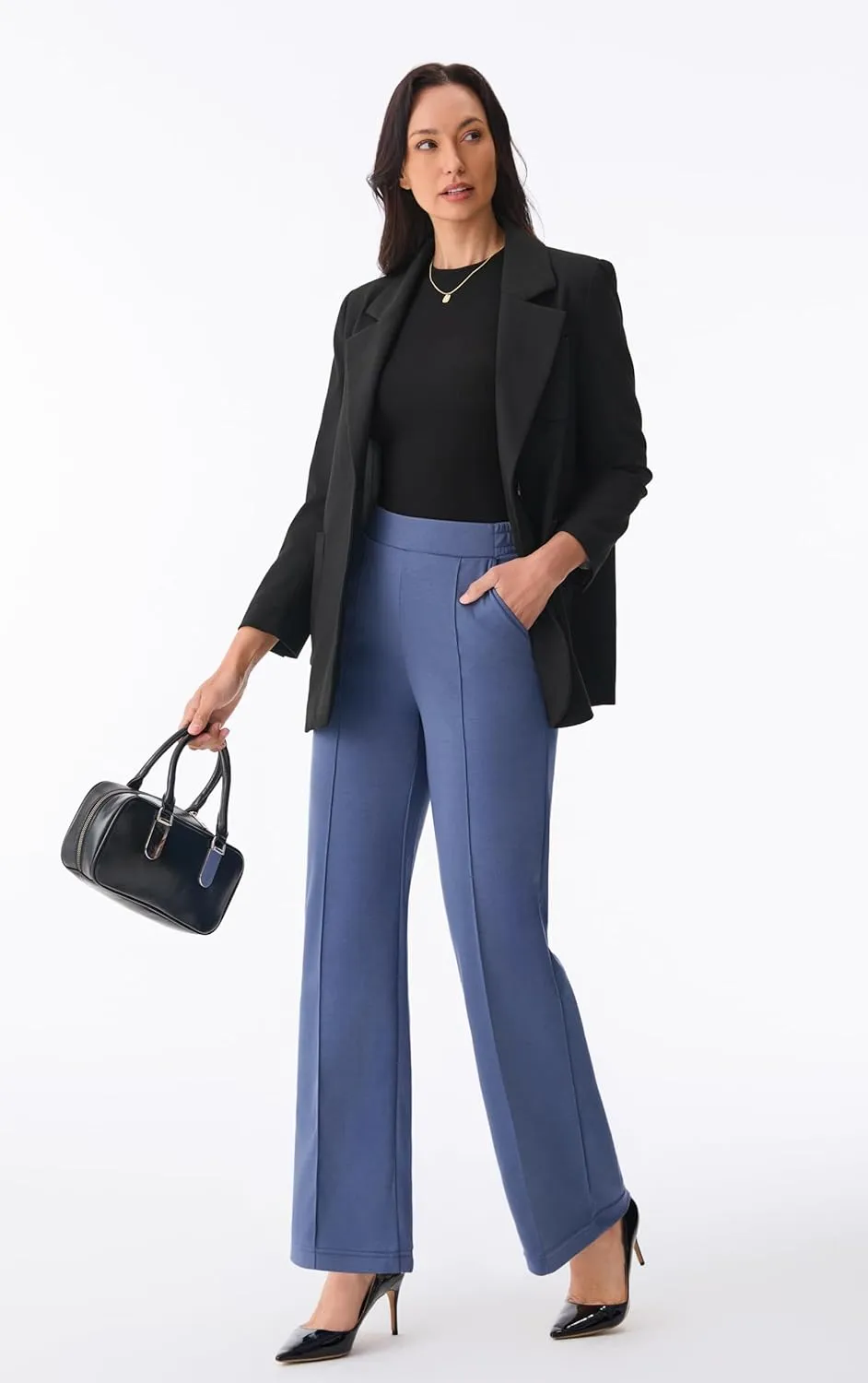 AFITNE Women's Wide Leg Work Pants High Waist Pull On Business Casual Pants Lightweight Lounge Slacks with Pockets 29"/31"