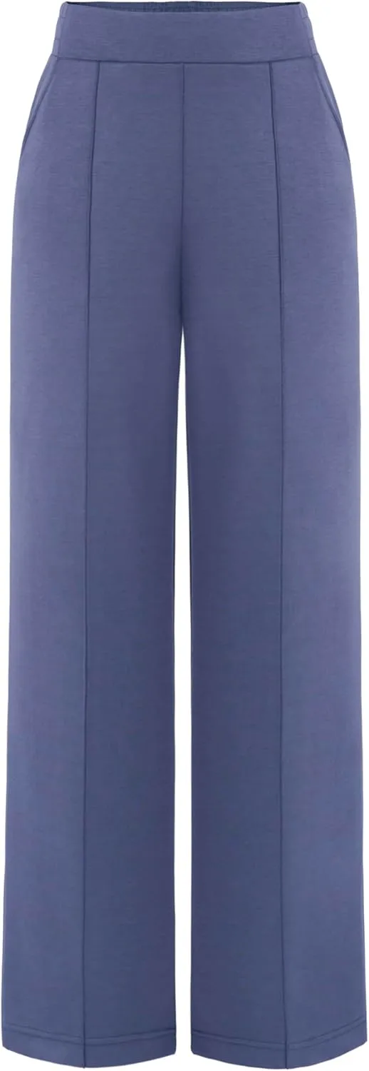 AFITNE Women's Wide Leg Work Pants High Waist Pull On Business Casual Pants Lightweight Lounge Slacks with Pockets 29"/31"