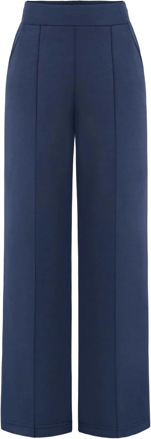 AFITNE Women's Wide Leg Work Pants High Waist Pull On Business Casual Pants Lightweight Lounge Slacks with Pockets 29"/31"