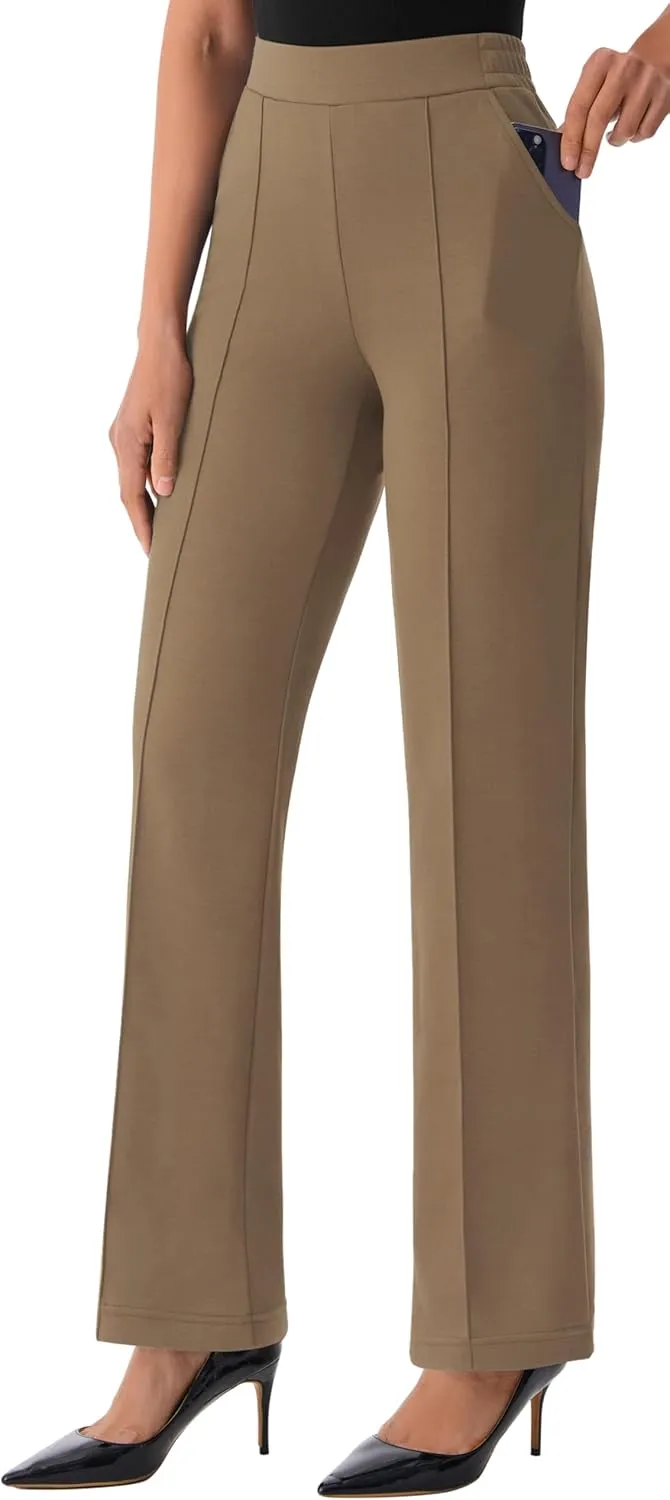 AFITNE Women's Wide Leg Work Pants High Waist Pull On Business Casual Pants Lightweight Lounge Slacks with Pockets 29"/31"