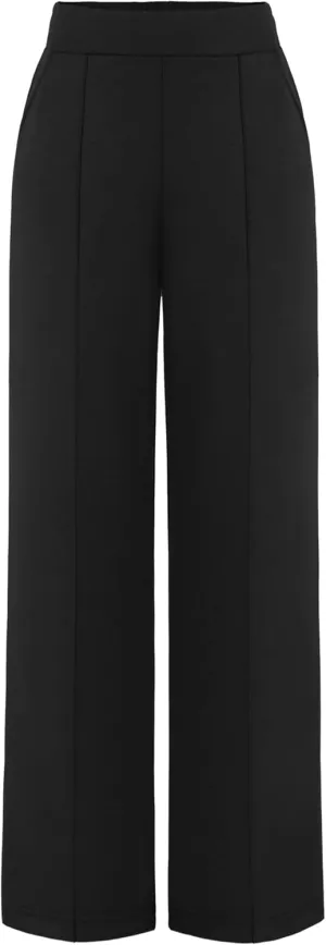 AFITNE Women's Wide Leg Work Pants High Waist Pull On Business Casual Pants Lightweight Lounge Slacks with Pockets 29"/31"