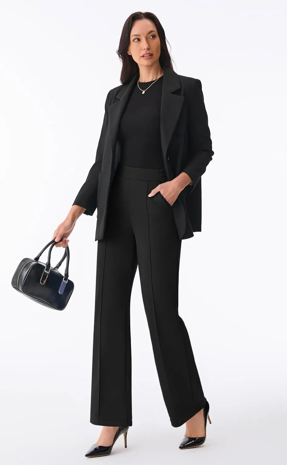 AFITNE Women's Wide Leg Work Pants High Waist Pull On Business Casual Pants Lightweight Lounge Slacks with Pockets 29"/31"