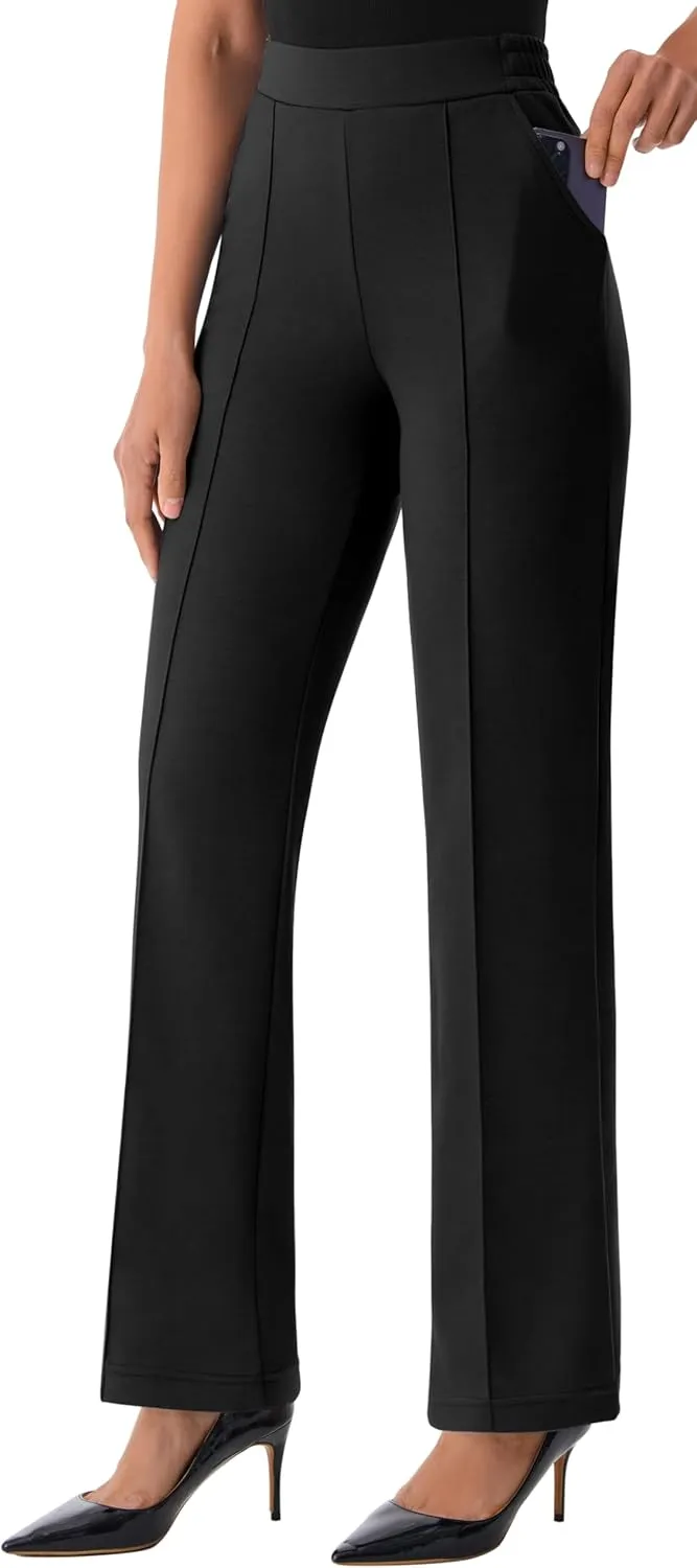 AFITNE Women's Wide Leg Work Pants High Waist Pull On Business Casual Pants Lightweight Lounge Slacks with Pockets 29"/31"