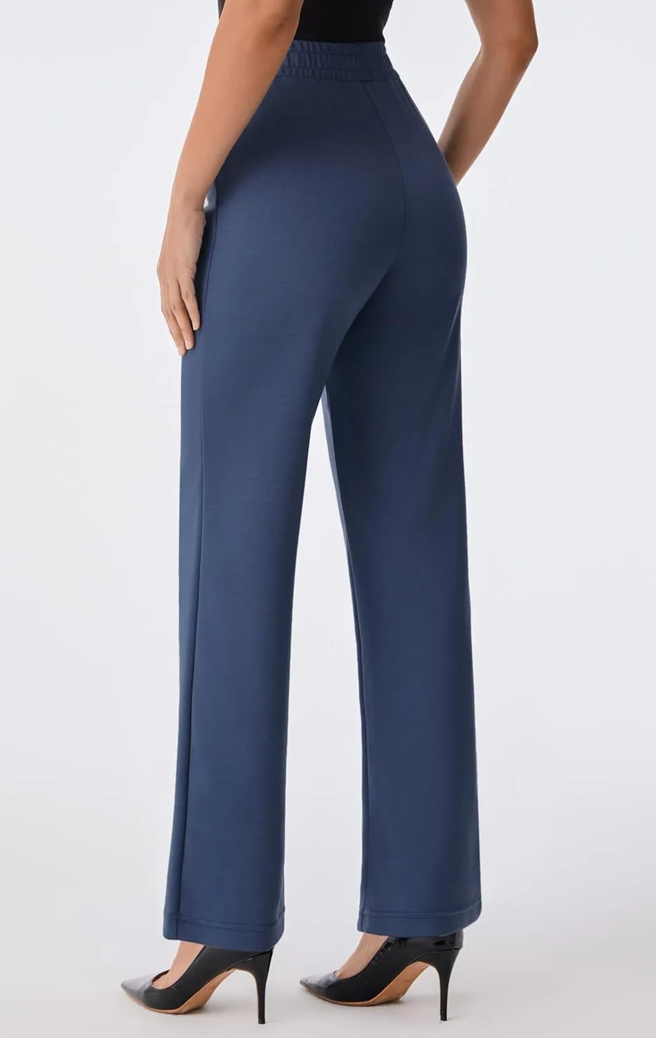 AFITNE Women's Wide Leg Work Pants High Waist Pull On Business Casual Pants Lightweight Lounge Slacks with Pockets 29"/31"