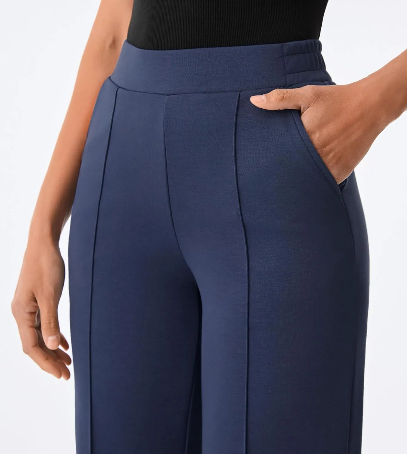 AFITNE Women's Wide Leg Work Pants High Waist Pull On Business Casual Pants Lightweight Lounge Slacks with Pockets 29"/31"